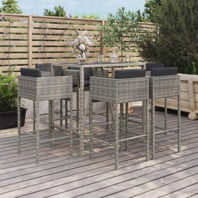 vidaXL 7-delige Tuinbarset met kussens poly rattan grijs3200660 
