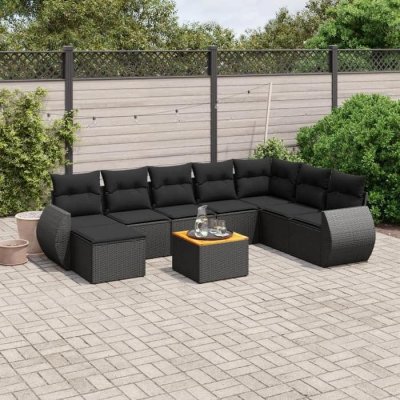 VIDAXL  9-delige Loungeset met kussens poly rattan zwart3225138 