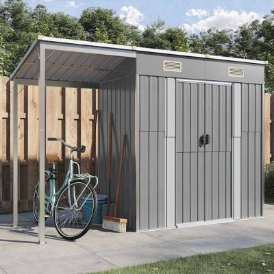 VIDAXL  abri de jardin avec toit prolong&eacute; gris clair 277x110,5x181 cm