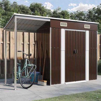 VIDAXL  Abri De Jardin Avec Toit Prolong&eacute; Marron 277x110,5x181 Cm Acier