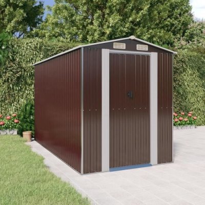 VIDAXL  abri de jardin marron fonc&eacute; 192x357x223 cm acier galvanis&eacute;