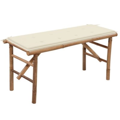 VIDAXL  - Banc de jardin pliable avec coussin 118 cm Bambou Cr&egrave;me