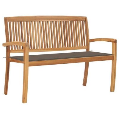 VIDAXL  Banc empilable Teck avec coussin taupe 128,5cm
