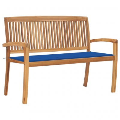 VIDAXL  Banc jardin empilable teck coussin bleu