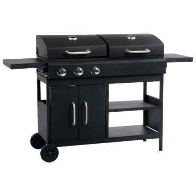 VIDAXL  - Barbecue gril combo &agrave; gaz et au charbon avec 3 br&ucirc;leurs Noir
