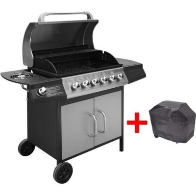 VIDAXL  barbecue grill &agrave; gaz 6 + 1 br&ucirc;leurs noir et argent&eacute; 41907