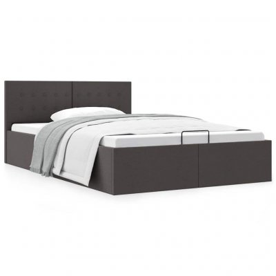 Vidaxl cadre de lit &agrave; stockage hydraulique gris fonc&eacute; tissu 140x200 cm cadre 2 personnes 