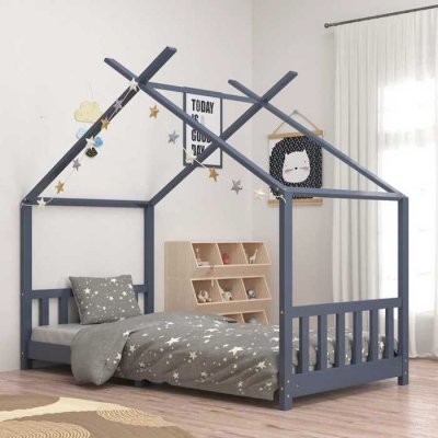 VIDAXL  Cadre De Lit D'enfant Gris Bois De Pin Massif 90 X 200 Cm