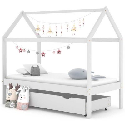 Vidaxl Cadre De Lit Enfant Avec Tiroir Blanc Bois Pin Massif 80x160 Cm