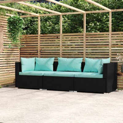 Vidaxl - Canap&eacute; 3 places avec coussins Noir R&eacute;sine tress&eacute;e