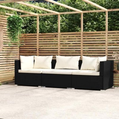VIDAXL  Canap&eacute; 3 places avec coussins Noir R&eacute;sine tress&eacute;e 317489
