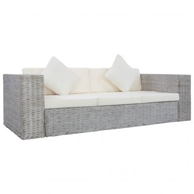 VIDAXL  Canap&eacute; &agrave; 3 places avec coussins Gris Rotin naturel 
