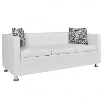 VIDAXL  Canap&eacute; &agrave; 3 places Cuir synth&eacute;tique Blanc 