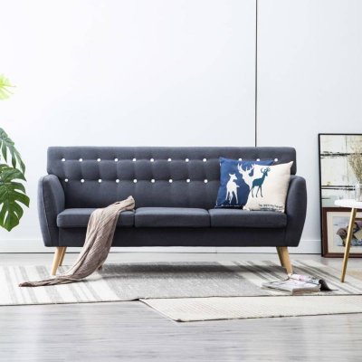VIDAXL  Canap&eacute; &agrave; 3 places Rev&ecirc;tement en tissu 172x70x82 cm Gris fonc&eacute; 