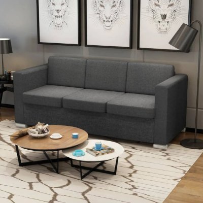 VIDAXL  - Canap&eacute; &agrave; 3 places Tissu Gris fonc&eacute; Gris fonc&eacute;