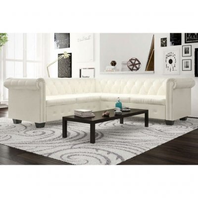 VIDAXL  Canap&eacute; d'angle Chesterfield 5 plc Cuir artificiel Blanc 