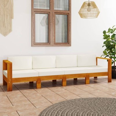 VIDAXL  Canap&eacute; De Jardin 4 Places Et Coussins Blanc Cr&egrave;me Bois D'acacia