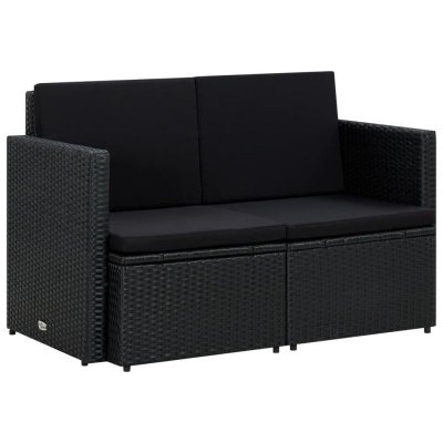 VIDAXL  Canap&eacute; De Jardin &Agrave; 2 Places Avec Coussins Noir R&eacute;sine Tress&eacute;e