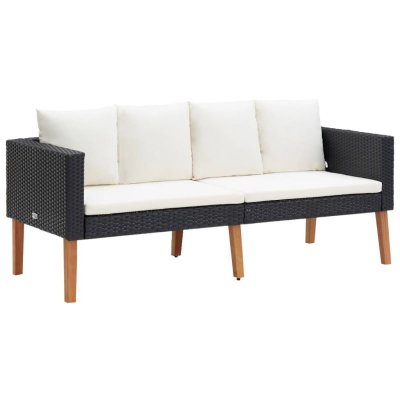 VIDAXL  Canap&eacute; De Jardin &Agrave; 2 Places Avec Coussins R&eacute;sine Tress&eacute;e Noir