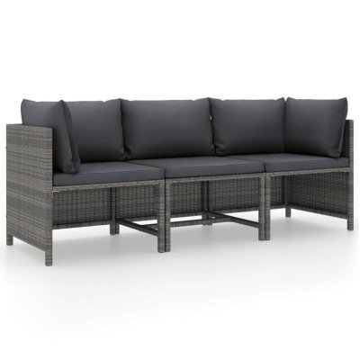 VIDAXL  Canap&eacute; De Jardin &Agrave; 3 Places Avec Coussins Gris R&eacute;sine Tress&eacute;e
