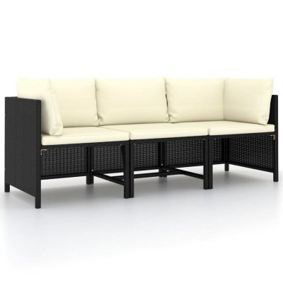 VIDAXL  canap&eacute; de jardin &agrave; 3 places avec coussins noir r&eacute;sine tress&eacute;e 313513