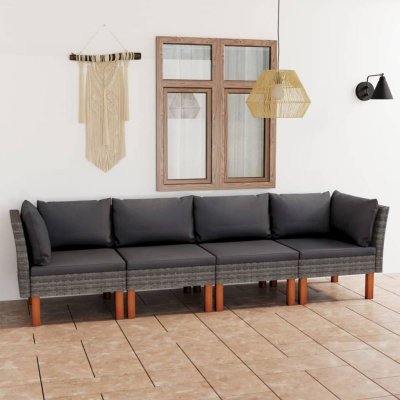 VIDAXL  canap&eacute; de jardin &agrave; 4 places avec coussins gris r&eacute;sine tress&eacute;e