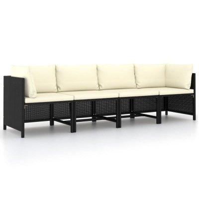 VIDAXL  canap&eacute; de jardin &agrave; 4 places avec coussins noir r&eacute;sine tress&eacute;e 313515