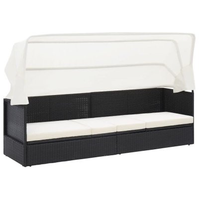 VIDAXL  canap&eacute; de jardin avec auvent noir r&eacute;sine tress&eacute;e 49393