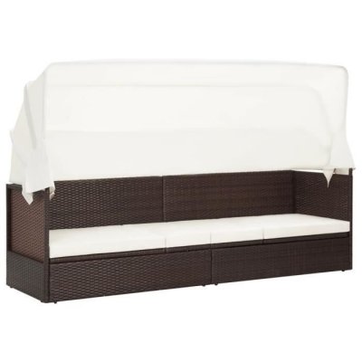 VIDAXL  canap&eacute; de jardin avec auvent r&eacute;sine tress&eacute;e marron 49394