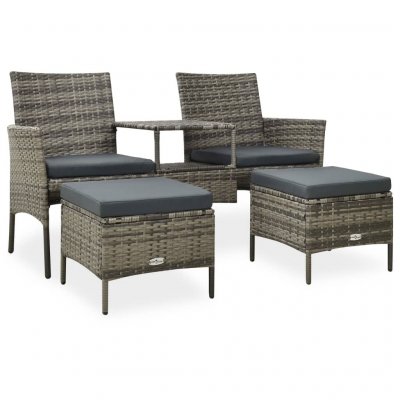 VIDAXL  canap&eacute; de jardin table &agrave; th&eacute; et tabourets r&eacute;sine tress&eacute;e gris