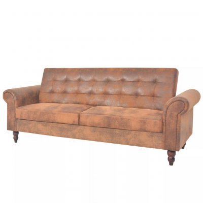 VIDAXL  Canap&eacute;-lit convertible avec accoudoir Daim synth&eacute;tique Marron 