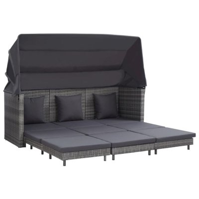 VIDAXL  Canap&eacute;-lit extensible 3 places avec toit R&eacute;sine tress&eacute;e Gris 
