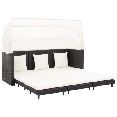 VIDAXL  Canap&eacute;-lit extensible 3 places avec toit R&eacute;sine tress&eacute;e Noir 