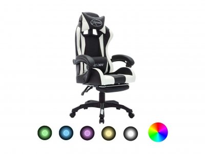 VIDAXL  Chaise de gaming avec LED RVB Blanc et noir Simili cuir