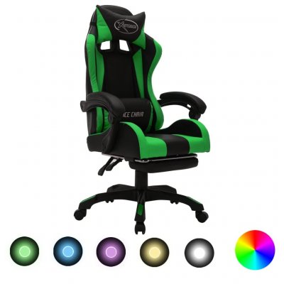 VIDAXL  Chaise de gaming avec LED RVB Vert et noir Simili cuir