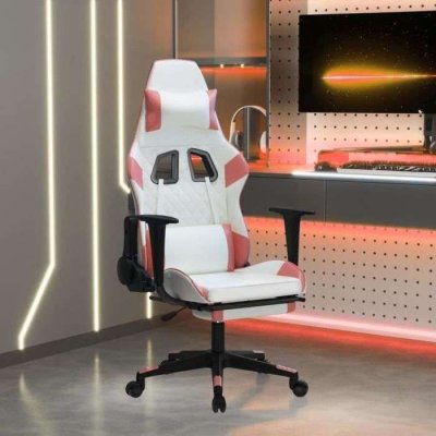 VIDAXL  chaise de jeu avec repose-pied blanc et rose similicuir