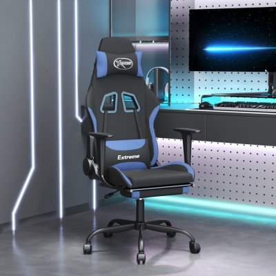 VIDAXL  chaise de jeu avec repose-pied noir et bleu tissu
