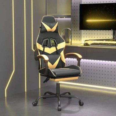 VIDAXL  chaise de jeu avec repose-pied noir et dor&eacute; similicuir