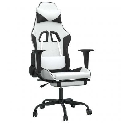 VIDAXL  chaise de jeu de massage avec repose-pied blanc&noir similicuir