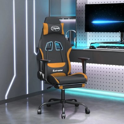 VIDAXL  chaise de jeu de massage avec repose-pied noir et orange tissu