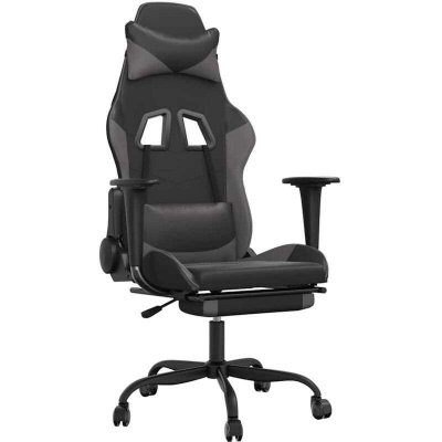 VIDAXL  chaise de jeu de massage avec repose-pied noir&gris similicuir
