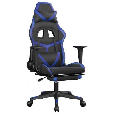 VIDAXL  chaise de jeu de massage et repose-pied noir et bleu similicuir