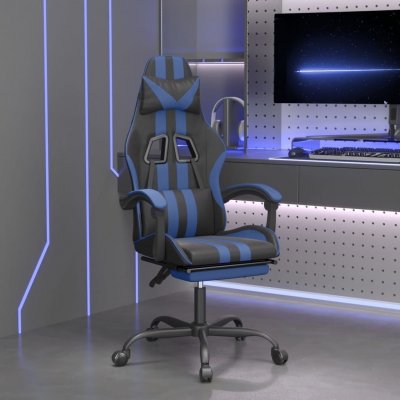 VIDAXL  chaise de jeu pivotante et repose-pied noir et bleu similicuir
