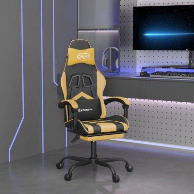 VIDAXL  chaise de jeu pivotante et repose-pied noir et dor&eacute; similicuir