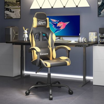 VIDAXL  chaise de jeu pivotante noir et dor&eacute; similicuir