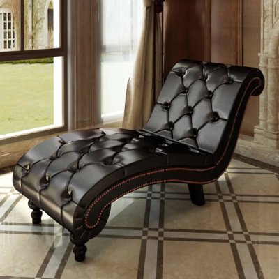 VIDAXL  chaise longue avec boutons cuir synth&eacute;tique marron 240407