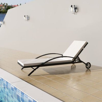 VIDAXL  - Chaise longue avec coussin et roues R&eacute;sine tress&eacute;e Noir Black