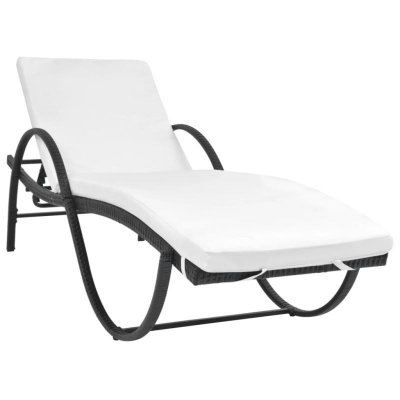 VIDAXL  chaise longue avec coussin r&eacute;sine tress&eacute;e noir 42884