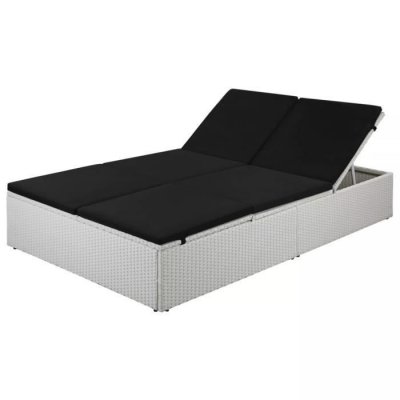 VIDAXL  - Chaise longue avec coussin R&eacute;sine tress&eacute;e Noir Blanc et noir