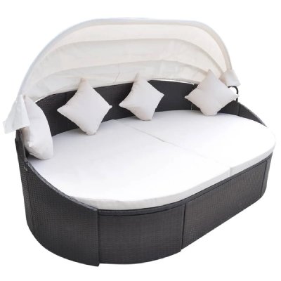 VIDAXL  chaise longue de jardin avec auvent r&eacute;sine tress&eacute;e marron 41831